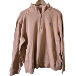 Tommy Bahama Coral Pink Quarter Zip Sweater XL‎ Cotton Golf Resort